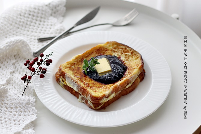 블루베리 프렌치토스트 & 블루베리 라떼 만들기 맛있는 블루베리잼 활용 요리