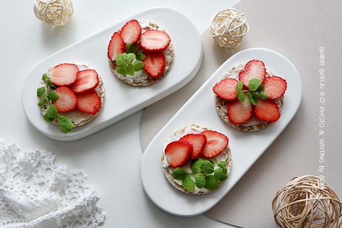 뻥튀기 딸기카나페 만들기,핑거푸드 아로니아 현미과자 활용 요리