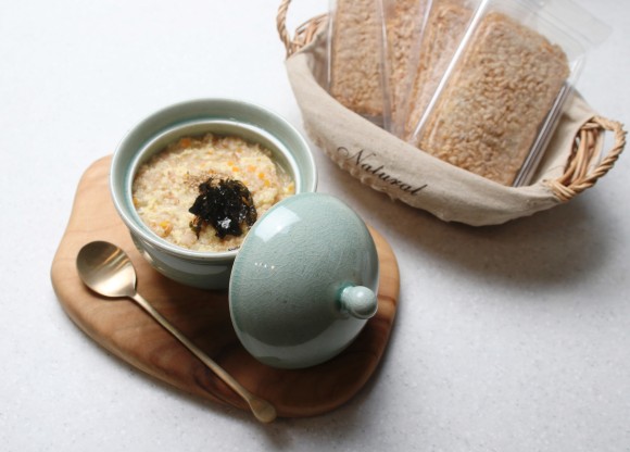 현미 누룽지로 만든 누룽지계란죽