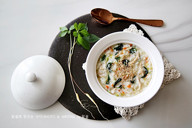 새싹인삼 넣어 닭죽 끓이는법  여름 보양식